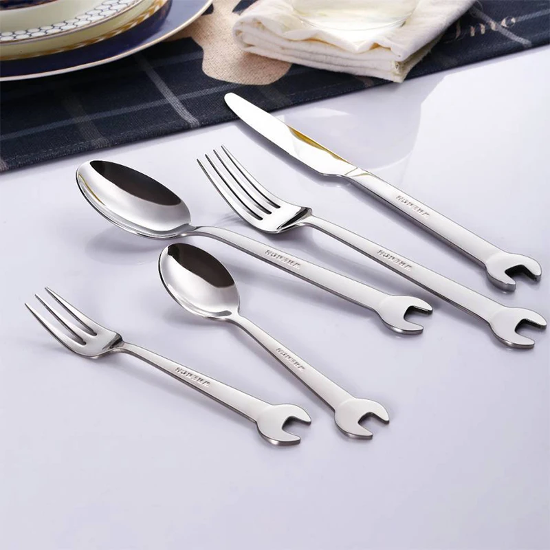 Creative Wrench Shape Fork Spoon Stainless Steel Steak Knife Dinner Tableware Dessert Forks Tea Coffee Home Party Supplies | Дом и сад