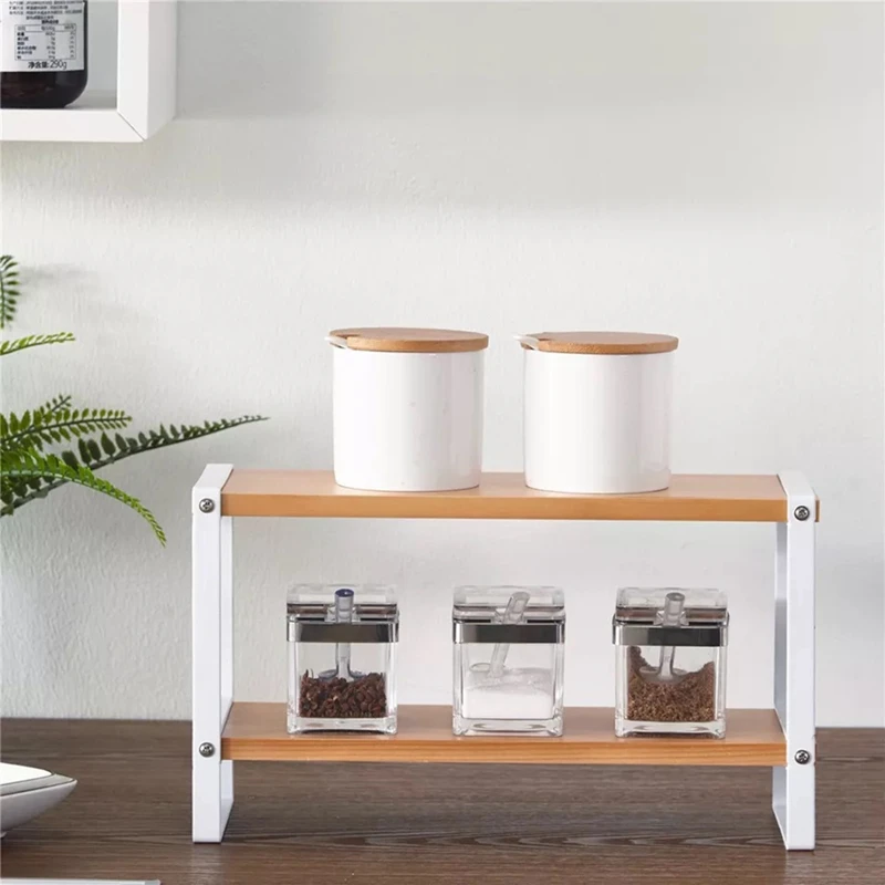

Kitchen Spice Rack Two-Layer Solid Wood Shelf Household Countertop Sauce Bottle Seasoning Rack Storage Wooden Rack
