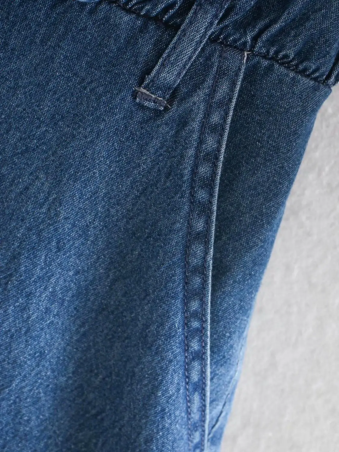 Женское винтажное джинсовое мини-платье с V-образным вырезом оборками и рукавом