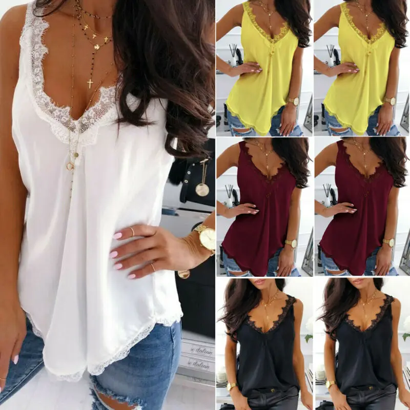 Женская Свободная блузка без рукавов Boho повседневная кружевная майка в стиле