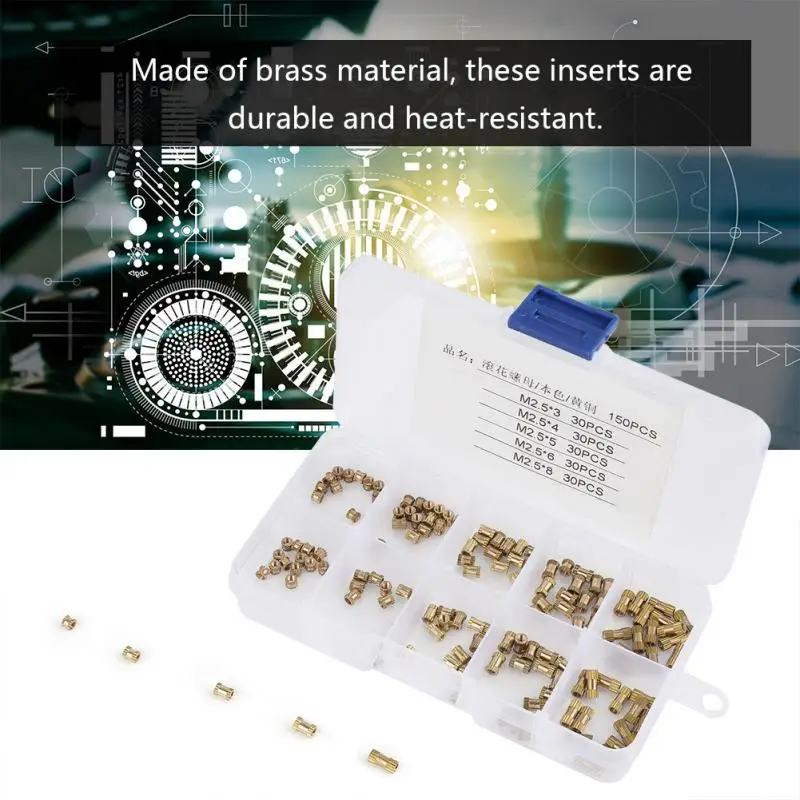150 шт M2.5 латунный цилиндр с накаткой круглый литой в вставку врезанные гайки |