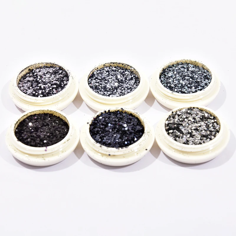 6 коробок настоящие черные блестки пыль Сделай Сам Блестки для ногтей порошок