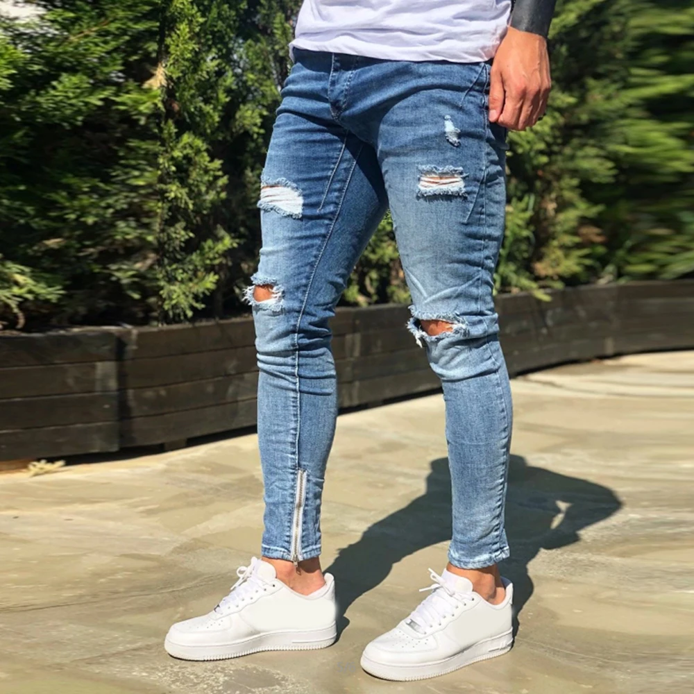 Мужские винтажные джинсы со средней посадкой рваные уличные мужские на молнии