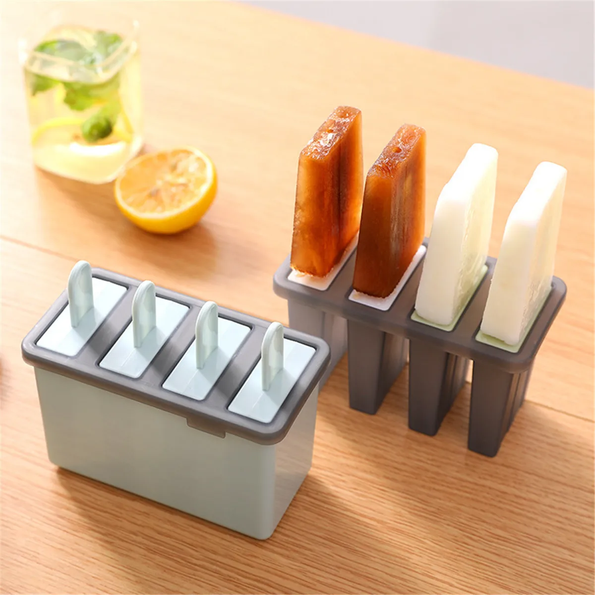 

4 Cells Ice Cream Mould Frozen Molds Icy Pole Jelly Block Maker DIY Pop Popsicle