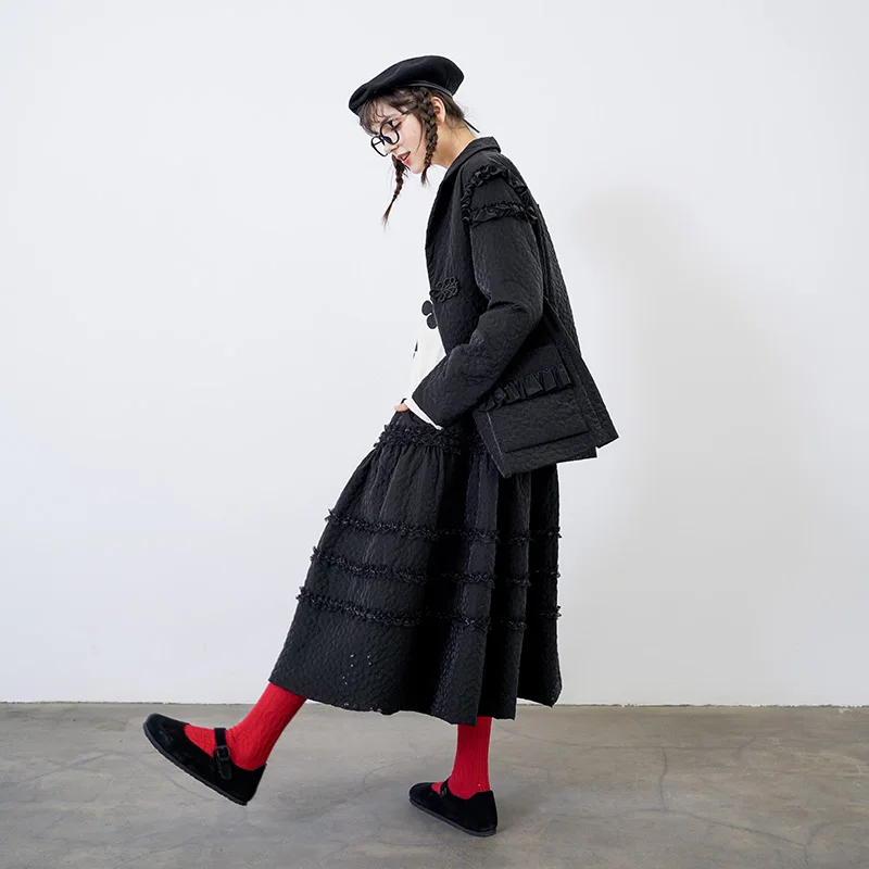 imakokoni Hey Er Nao original Japanese black cotton jacket female autumn and winter split loose casual cotton jacket tide