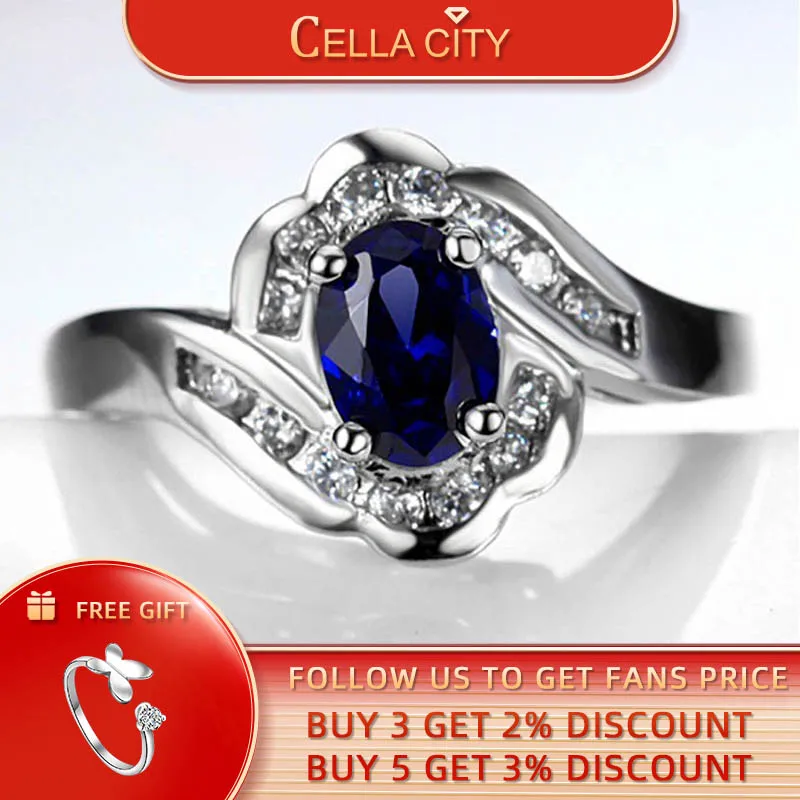 Cellacity Geometry Blue Ring for Women Silver 925 Jewelry with Gemstones Oval Sapphire New Design Female Trendy Party Rings Gift