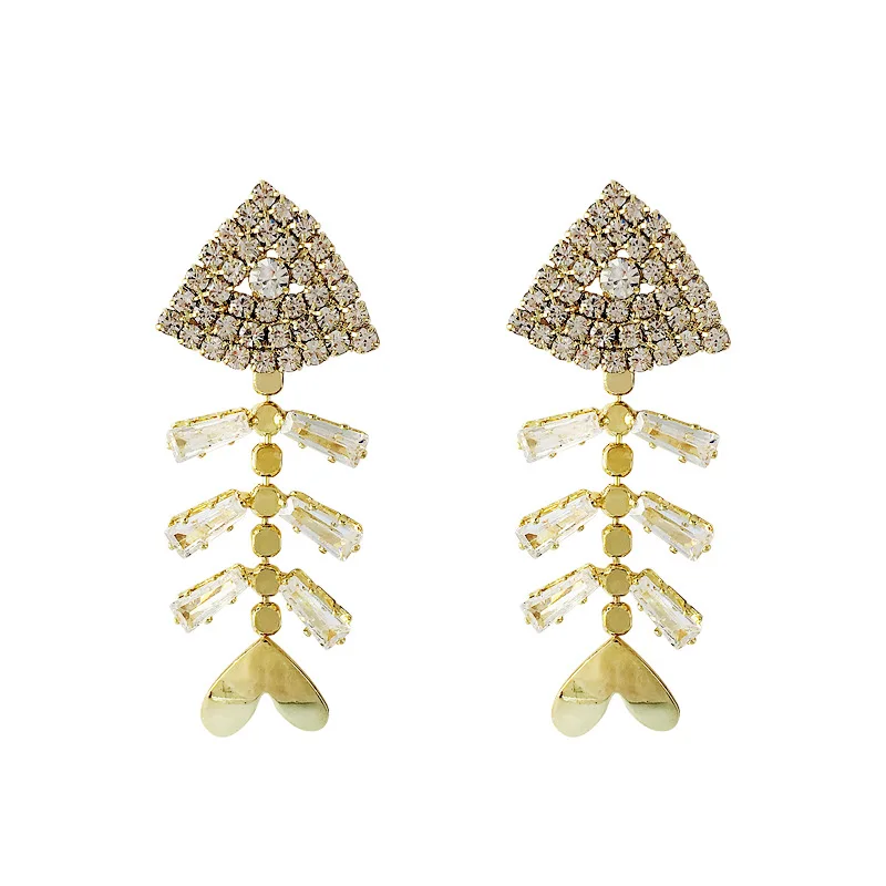 

Fishbone Zircon Earrings Exaggerated Design Style Trendy Earring For Women Temperament Prom Party Jewelry