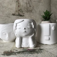 cute face molds handmade silicone pot flower vase mould diy cement plaster resin candle holder home decor tools