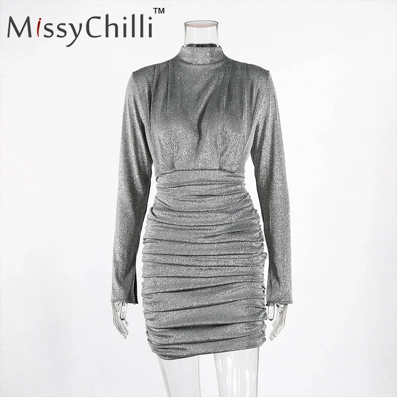 MissyChilli серые плиссированные люрексом с высоким плотно облегающим шею воротником