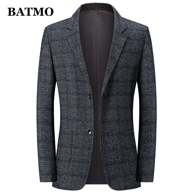 

BATMO 2020 new arrival spring plaid casual grey blazer men,men's plaid casual jackets,1927