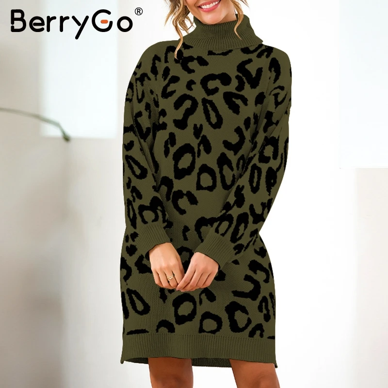 BerryGo элегантное леопардовое Короткое женское вечернее платье трикотажные