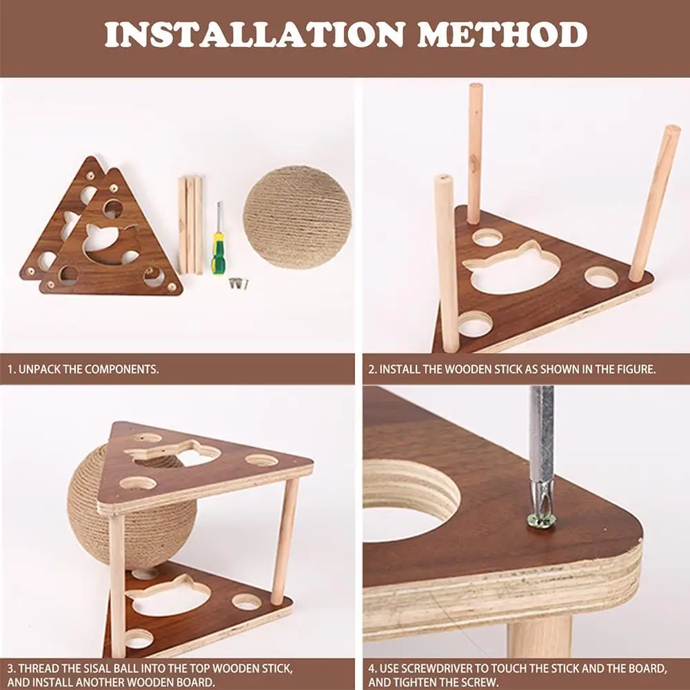 Wooden Cat Scratching Ball Grinding Claw Sisal Rope Climbing Frame Scratch Board Pet Training Supplies | Дом и сад
