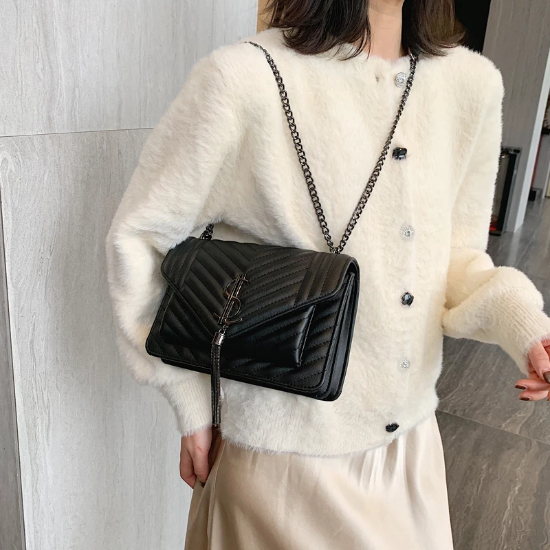 

2020 Luxury Handbags Women Bag Designer Lingge PU Handbag Shoulder Bags Fashion Chains Crossbody Bags for Women Tassel Tote Bag