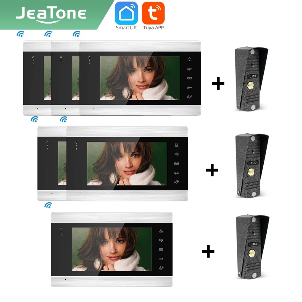 

Jeatone Tuya smart 7 wireless video intercoms for home indoor Monitor Motion Detection WIF Doorbell One TO More system unit