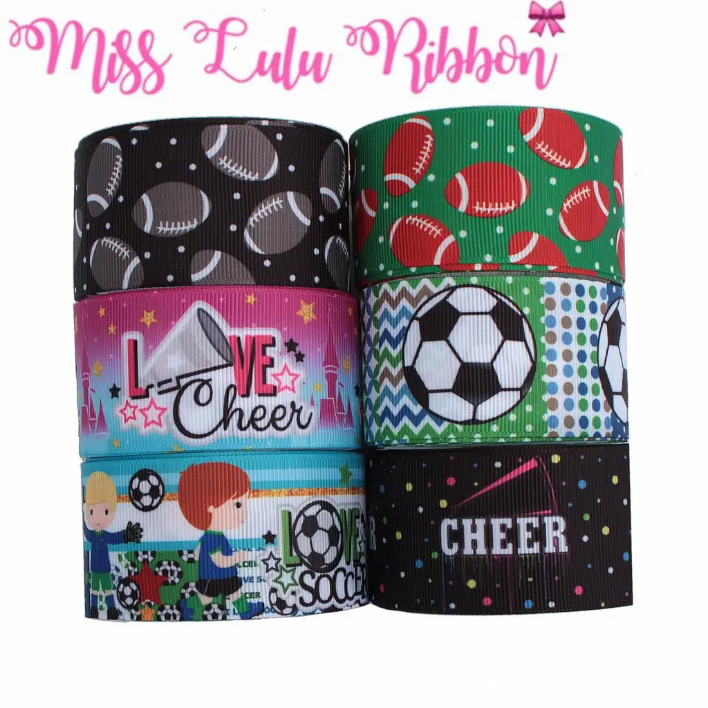 

16mm-75mm Sports Series Love Cheer Soccer Printed Grosgrain/Foe Ribbon Star Football DIY Hair Bowknots 50yards/roll