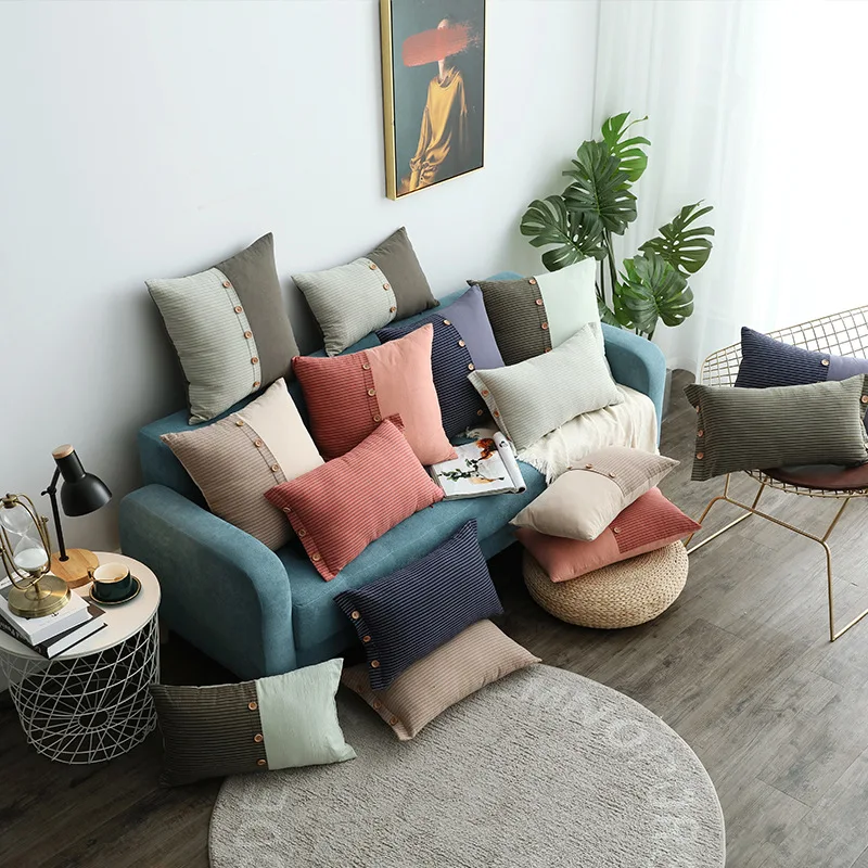 Новейшая прошитая наволочка для подушки хлопковая комбинированная с пуговицей