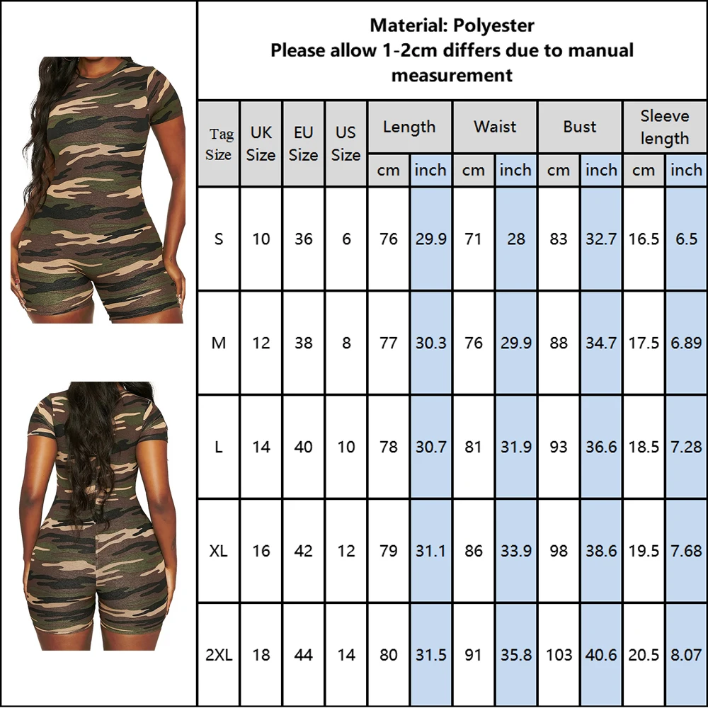 

Women Summer Short Sleeve Jumpsuits Camouflage Printed Rompers Casual Bodycon Playsuits Female Skinny Rompers Streetwear D30