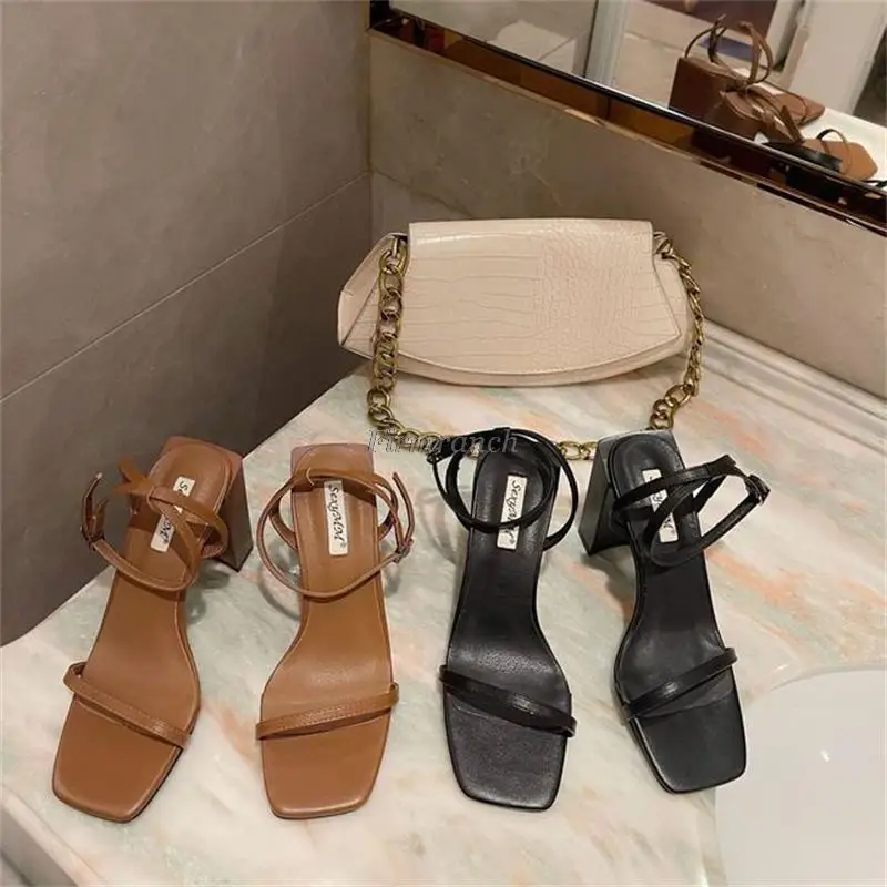 

Женские туфли, сандалии, Новинка лета 2021, стильные женские сандалии на толстом высоком каблуке в Корейском стиле