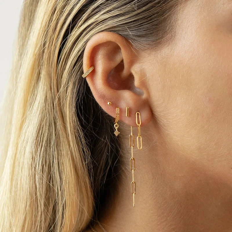

Aide 925 Sterling Silver Gold Long Oval Locker Link Chain Dangle Earrings For Women Cubic Zirconia Drop Earring Punk Jewelry