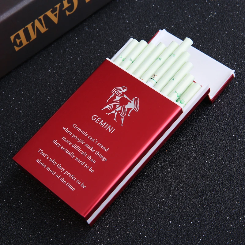 

Plastic Cigarette Holder Metal Cigarette Box Sliding Case Zodiac Signs 12 Constellations Designs Smoking Gift Laser Engraving