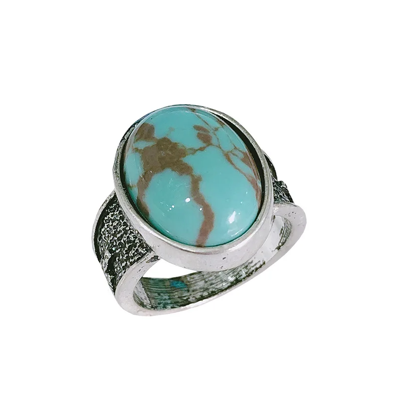 

Vintage Antique Natural Stone Ring Fashion Jewelry Gift Blue Turquoises Finger Ring for Women Wedding Anniversary Rings