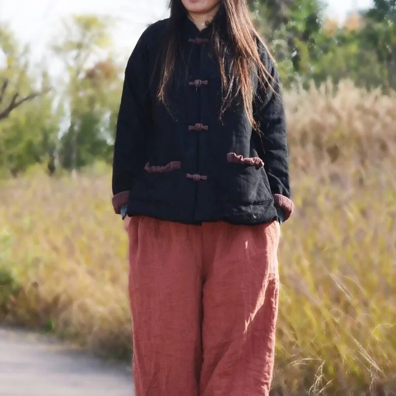 Женское однобортное пальто из хлопка и льна повседневное свободное теплое с