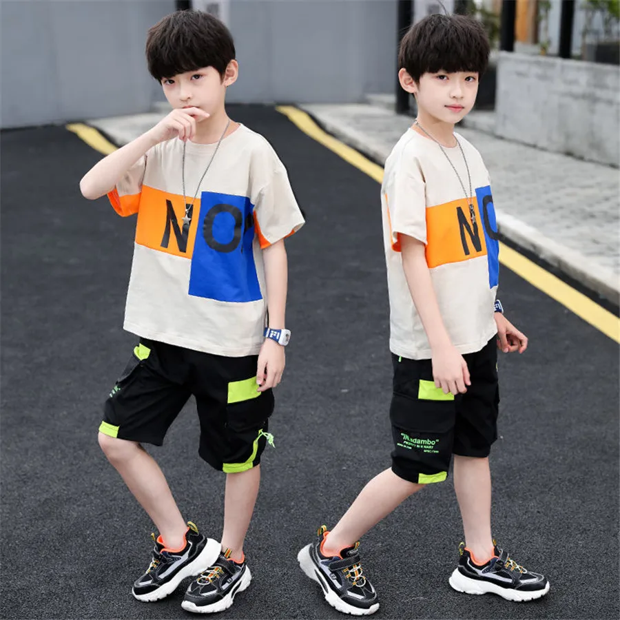 

Kids Tracksuit For Boys Clothing Sets 2021 Summer Teenage Boys Clothing T-shirt+Shorts Outfit Children Clothin 8 10 12 14Year