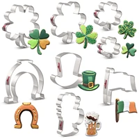 keniao st patricks day cookie cutter set 8 pc clover flag horseshoe top hat biscuit bread molds stainless steel
