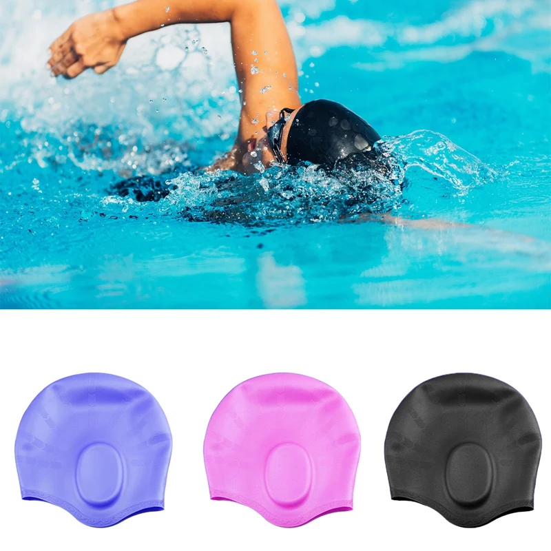 

1 Pcs High Elastic Adults Swimming Caps Men Women Long Hair Waterproof Swimming Cap Ear Protection Large Silicone Swimming Hat