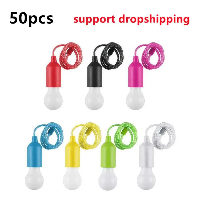 Portable LED Bulb Light Night Reading Lamp Battery Operated Pull Cord Christmas Party Garden Decoration Bulbs Tent Lights 50 Pcs