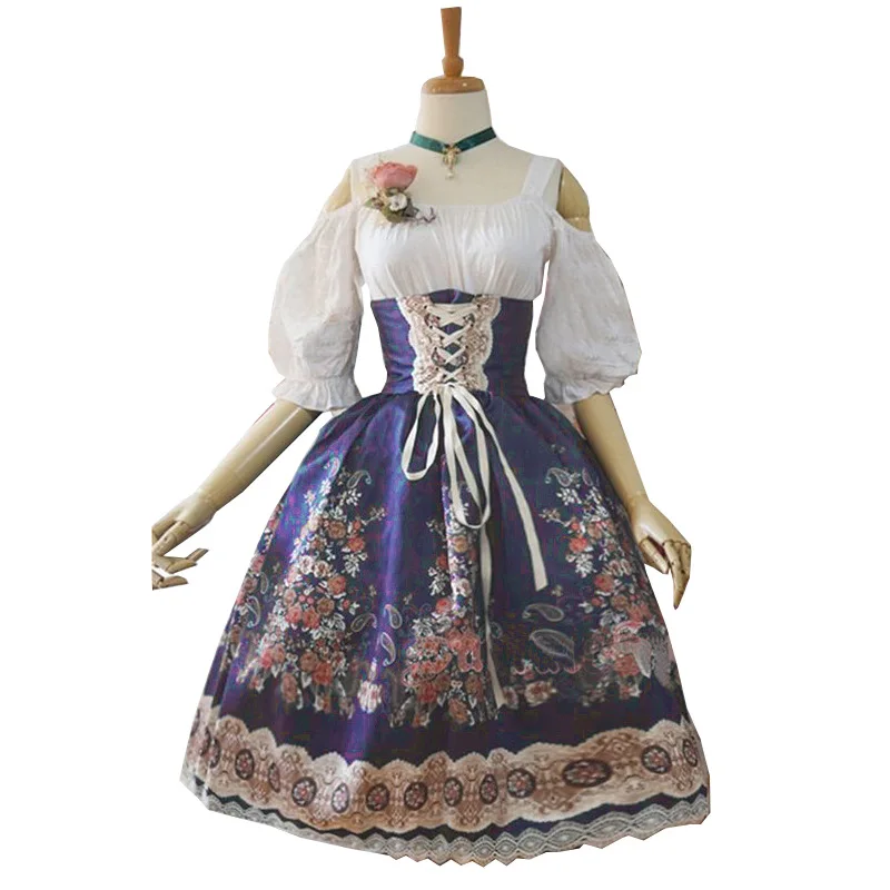 

New Retro Flower Printing Princess Lantern Women Dress Plus Size Pullover S-3xl
