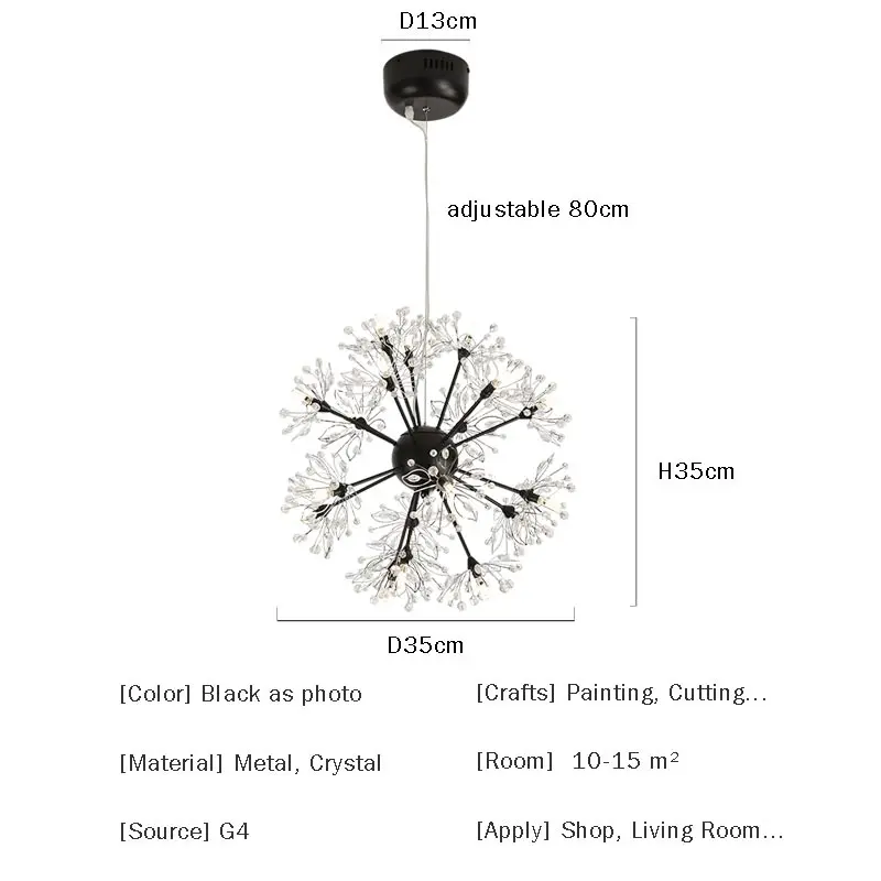 Скандинавский черный дизайн светодиодная лампа роскошная хрустальная люстра