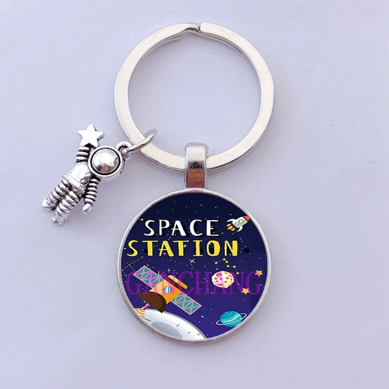 Astronaut Keychain Outer Space Planet Moon UFO Glass Keyring Robot Spaceman |