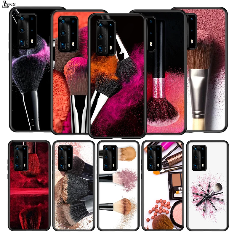 

For Huawei P40 P30 P20 Pro Lite E Plus 5G Bright Black Cover Fashion Make Up Brush For Huawei P10 P9 P8 Lite Phone Case