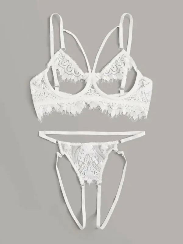 Комплект женского нижнего белья из 2 предметов белый пикантный сетчатый