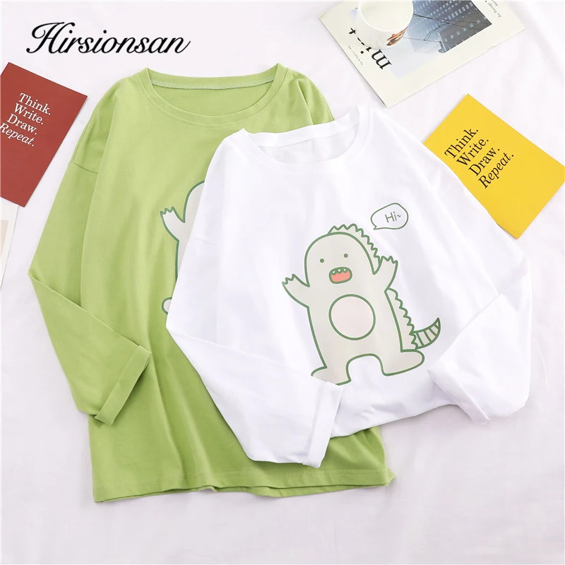 Hirsionsan женская футболка хлопок лето 2019 Harajuku надпись динозавр графика с длинным