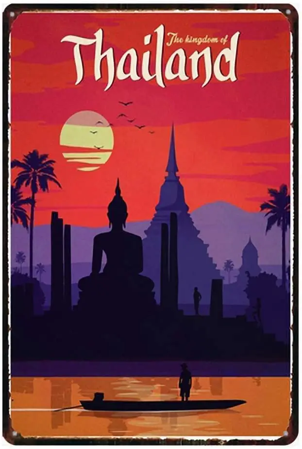 

Тайский пейзаж, Ностальгический Красивый Традиционный металлический жестяной знак, современное настенное украшение, художественный плака...