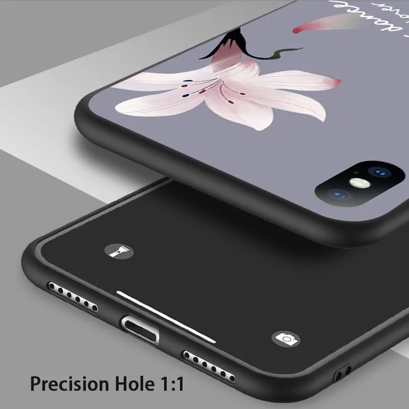 USLION Floral Flower Paint Phone Case For iPhone X XS XR Xs Max Soft TPU Letters Full Cover 6 6s 7 8 Plus 5 5s SE |
