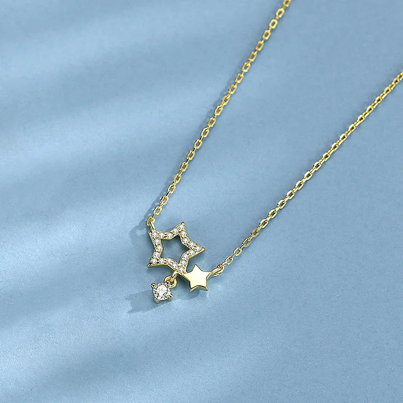 

Star Necklace Clavicle Chain S925 Sterling Silver Five-pointed Star Fashion OL Korean Pendant Inlaid Zirconium Wild Item