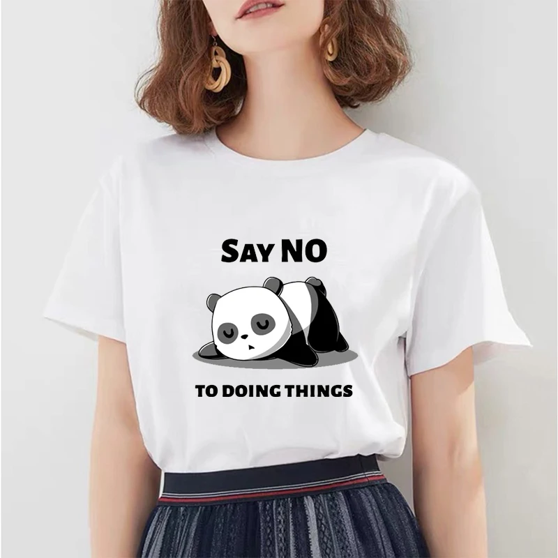 New Summer Tshirt Personality Fashion T Shirt Women Funny Kawaii Harajuku Panda Graphic Print 90s White Tops Female | Женская одежда