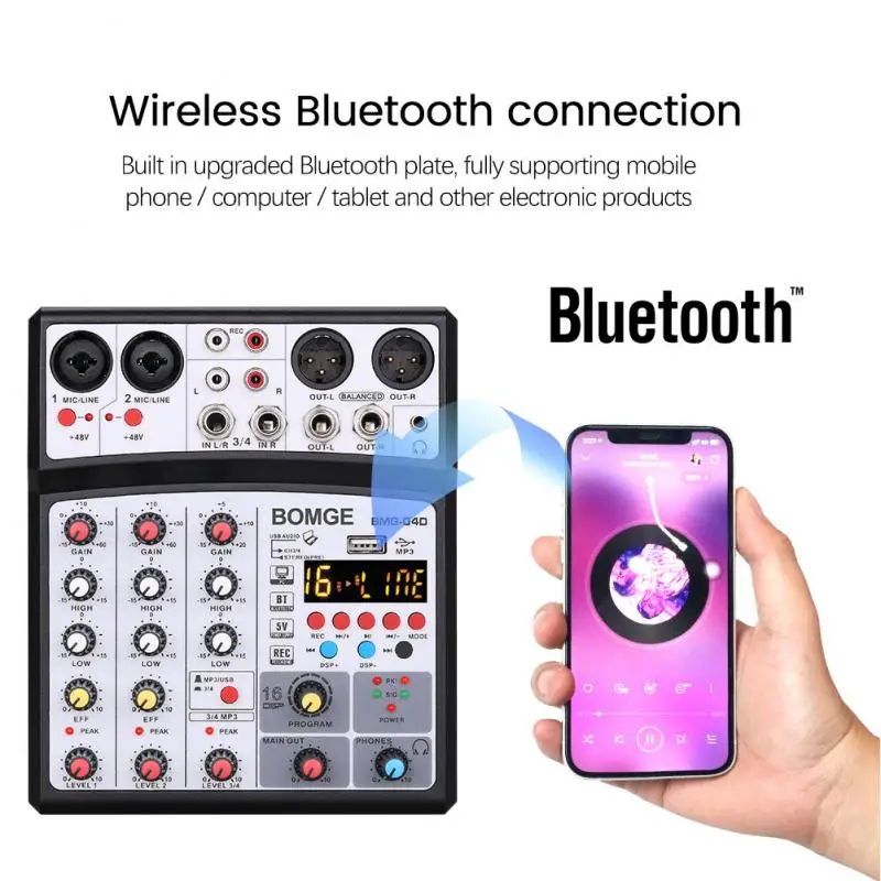 4-канальный звуковой микшер DJ-консоль звуковая карта с USB записью и фантомным