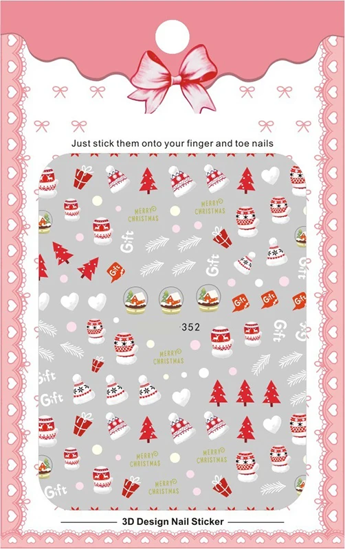Новинка 1 лист 3D наклейки для ногтей снежинки Рождественские обертки Снеговик