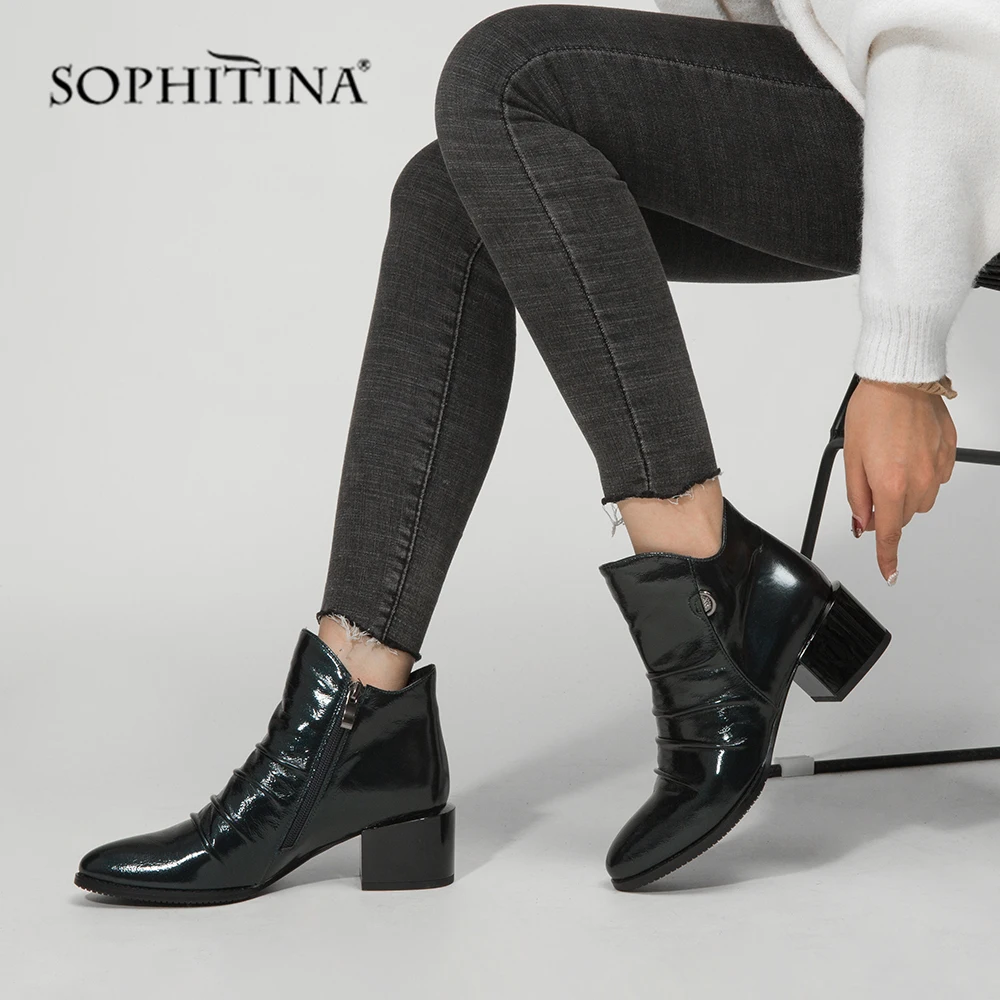 SOPHITINA/женские ботильоны из натуральной кожи с круглым носком Удобные элегантные