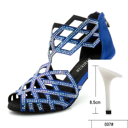 blue heel 8.5cm WUXIJIAO/черные стразы; женская обувь; джазовые кроссовки; Танцевальная обувь на высоком каблуке; стразы; обувь для латинских танцев - Цвет: blue heel 8.5cm