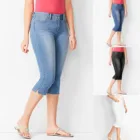 Бриджи женские джинсовые до середины икры, с эффектом потертости