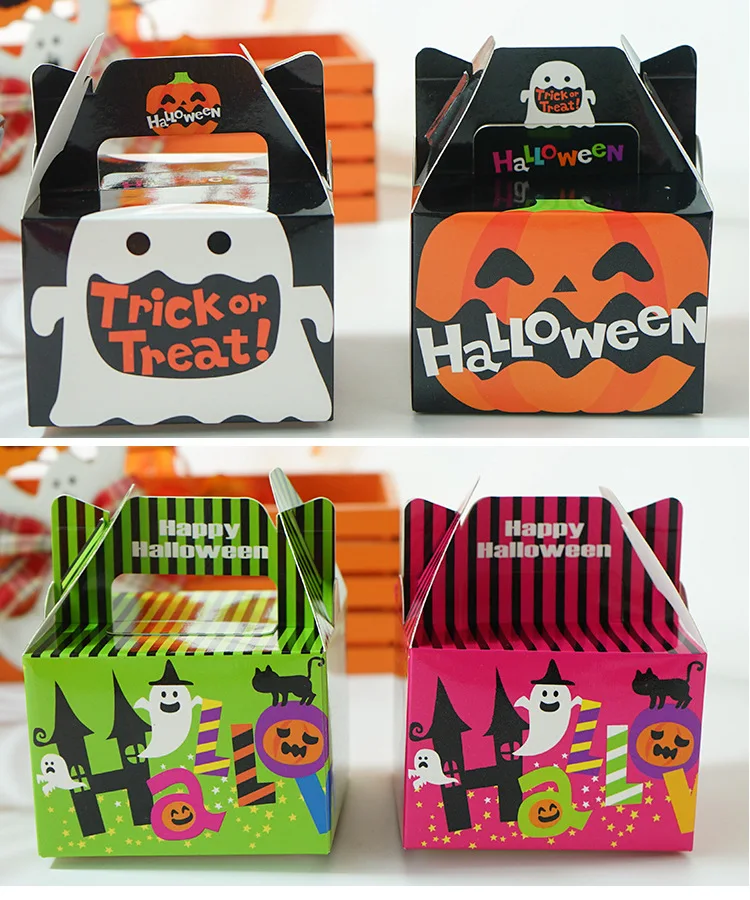 

Happy Halloween Party Portable Box Pumpkin Snack Box Ghost Gift Packaging Paper Box Trick Or Treat Children's Portable Candy Box