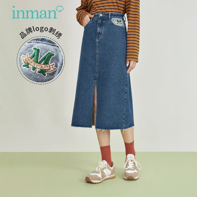 INMAN Женская юбка весна-осень винтажный минималистичный дизайн с вышивкой и