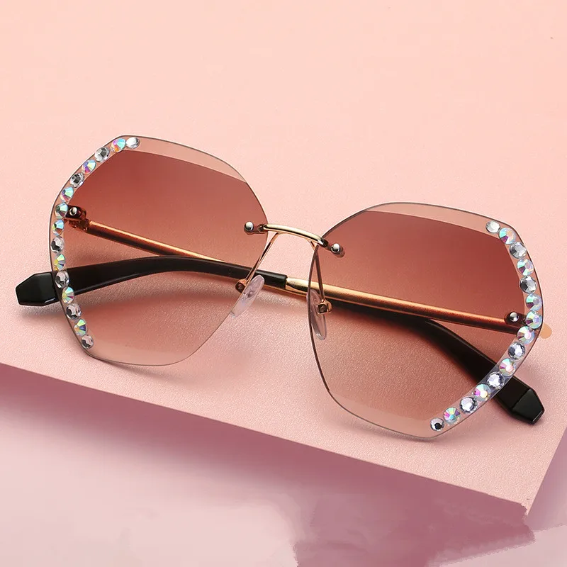2020 алмазные блестящие 4 цвета металлические очки без оправы женские модные