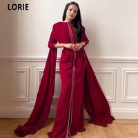 lorie elegant burgundy moroccan caftan evening dress with cape sleeve formal dubai islamic muslim party special occasion dresses
