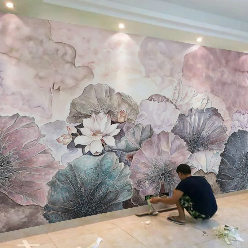 

3D обои Beibehang на заказ, китайские лотосы, декоративная роспись, для гостиной, столовой, спальни, цветочные обои